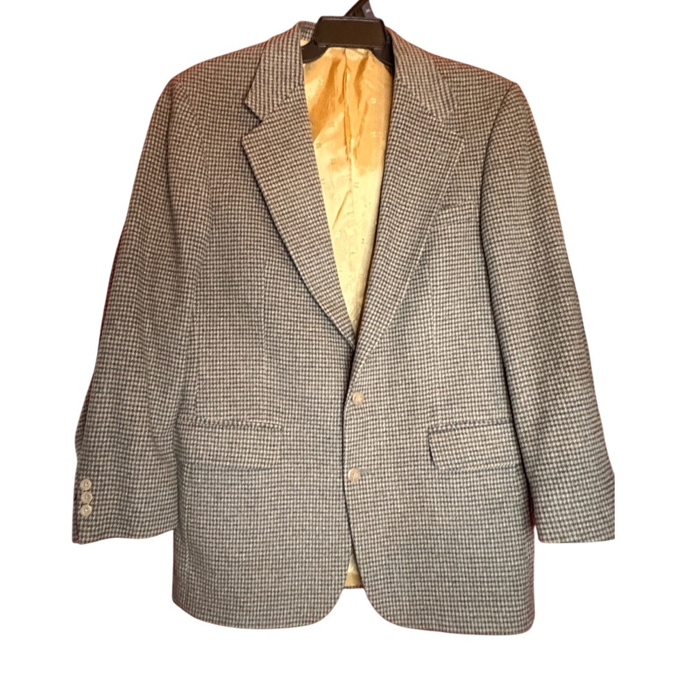 Robert Stock Mens Blazer Jacket‎ Houndstooth Pattern Gold Lined Sport Coat 41L
